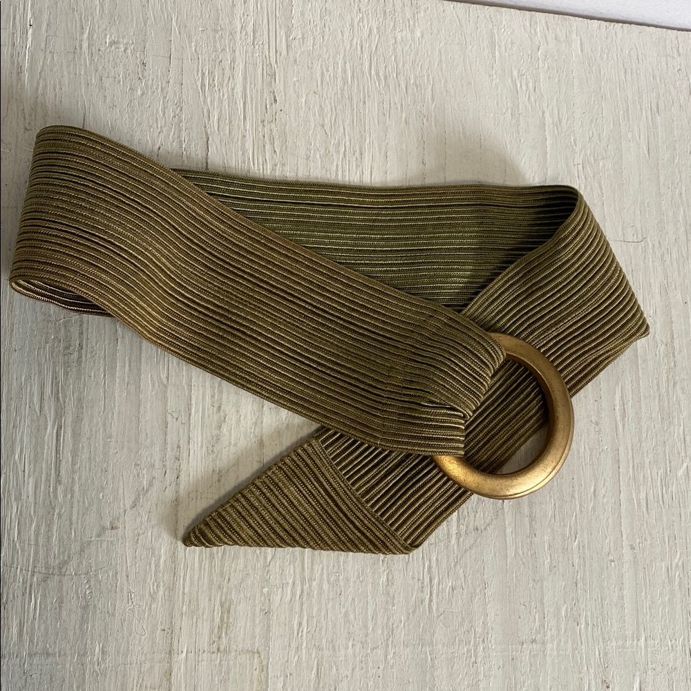 Vintage Olive Green Belt with Gold tone /Brass Buckles